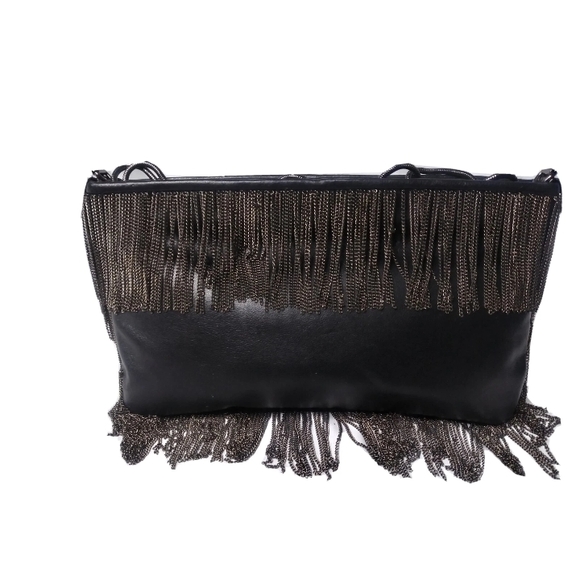 Franchi Handbags - Vintage Franchi Fringe Evening Bag Clutch Purse Swinging Sixties Style Black